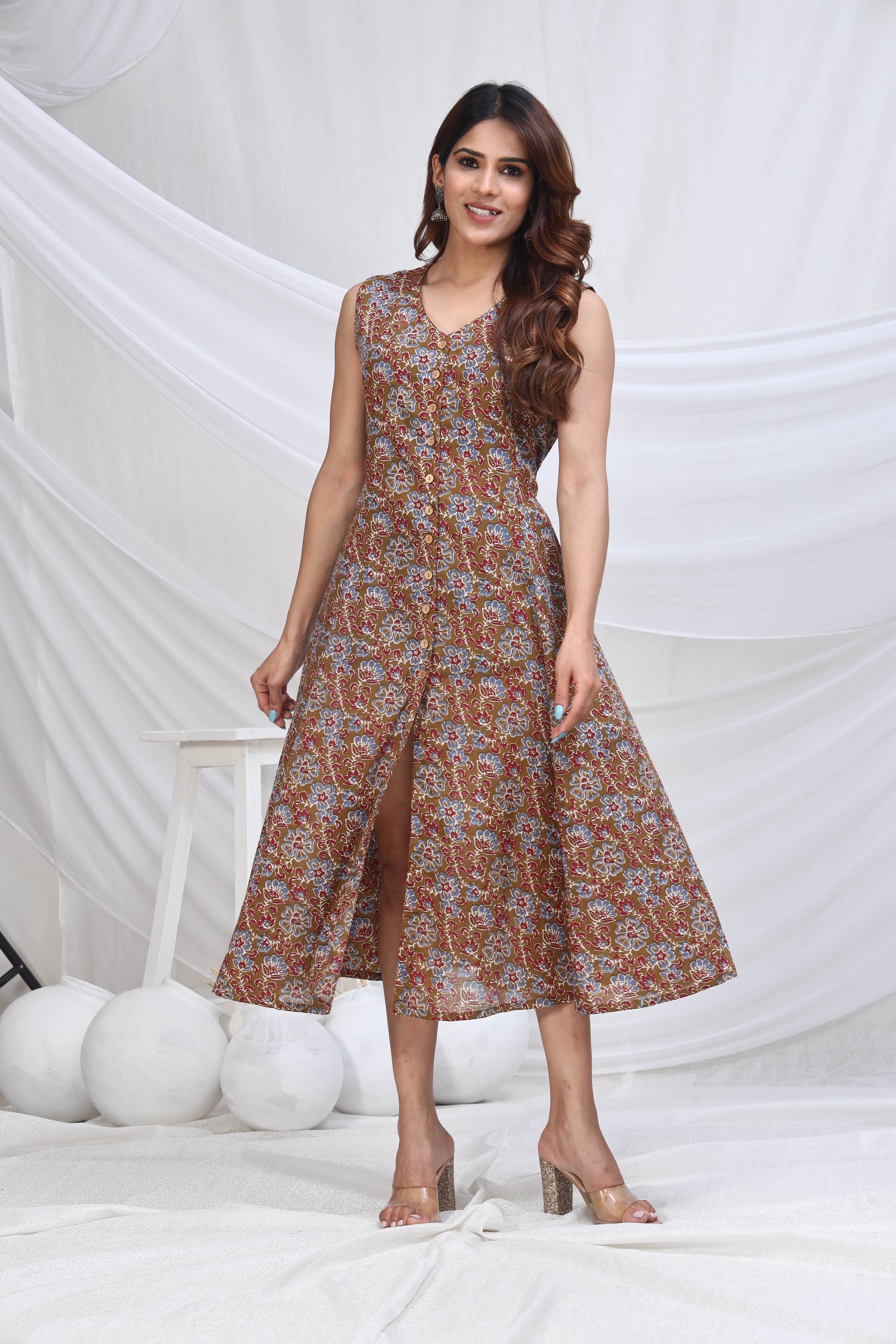 Sanganeri Hand Block Floral Print Dress