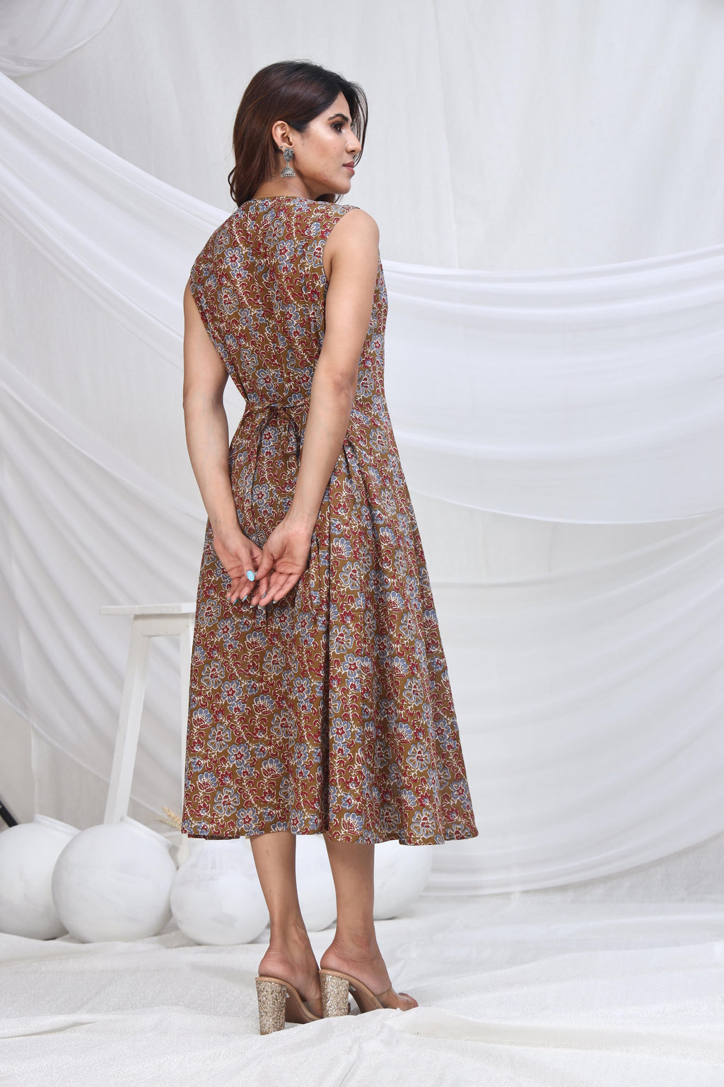 Sanganeri Hand Block Floral Print Dress