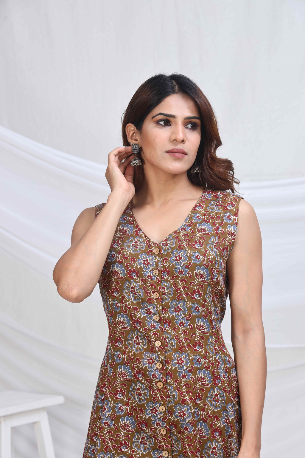 Sanganeri Hand Block Floral Print Dress
